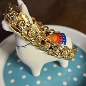 18k Gold Floral Link Bracelet 6.5"